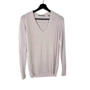 Vince Blush Ribbed Long Sleeve V Neck Wool Cashmere Sweater Top Small